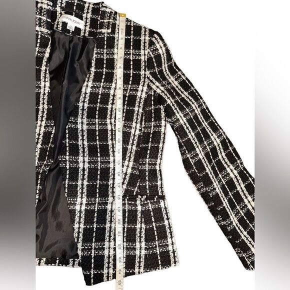 NWT- Calvin Klein- Black & White Tweed Open Front Blazer Jacket, Plus Size 14 - Picture 12 of 13